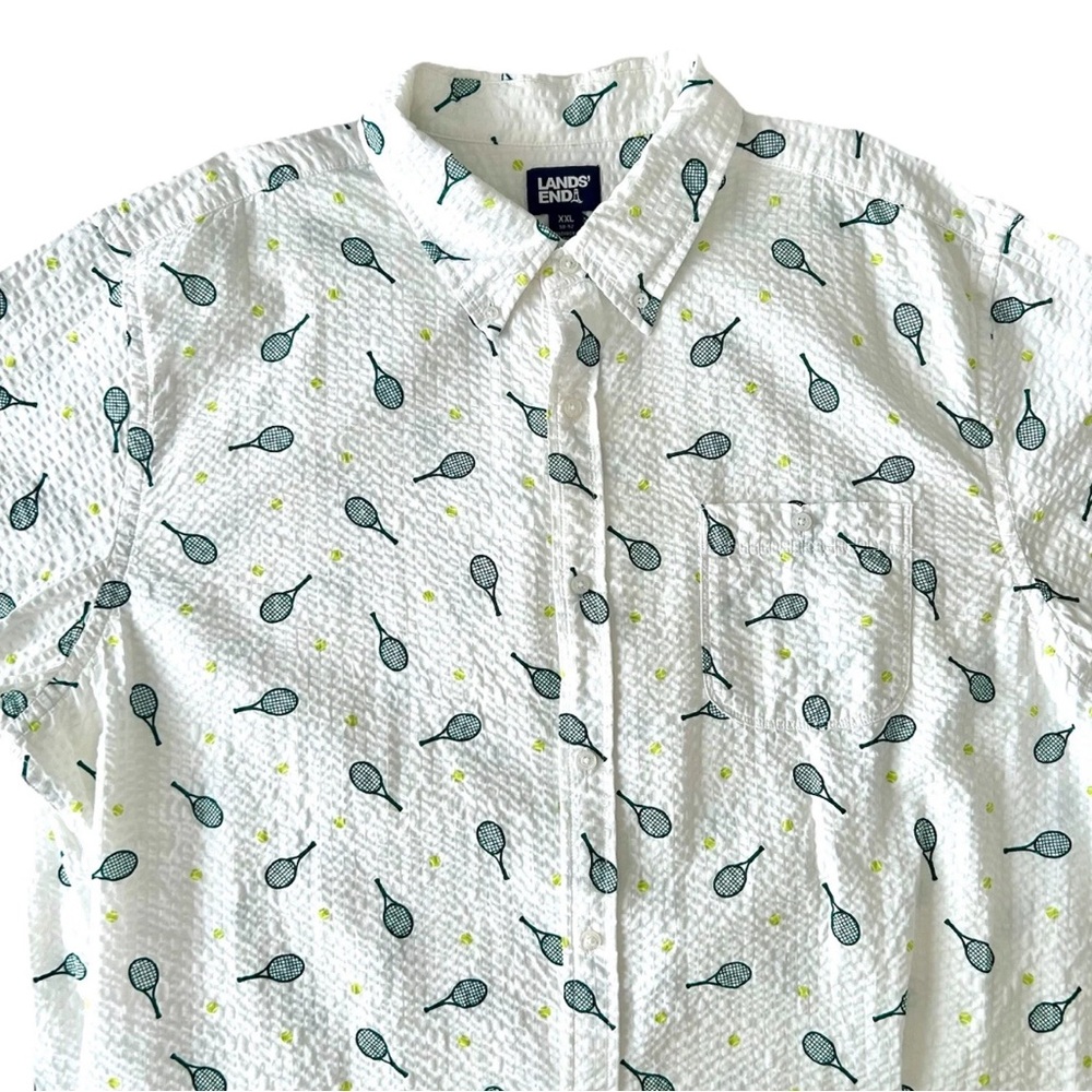 Lands End Button Down Casual Shirt Tennis Rackets XXL Preppy Country Club Resort